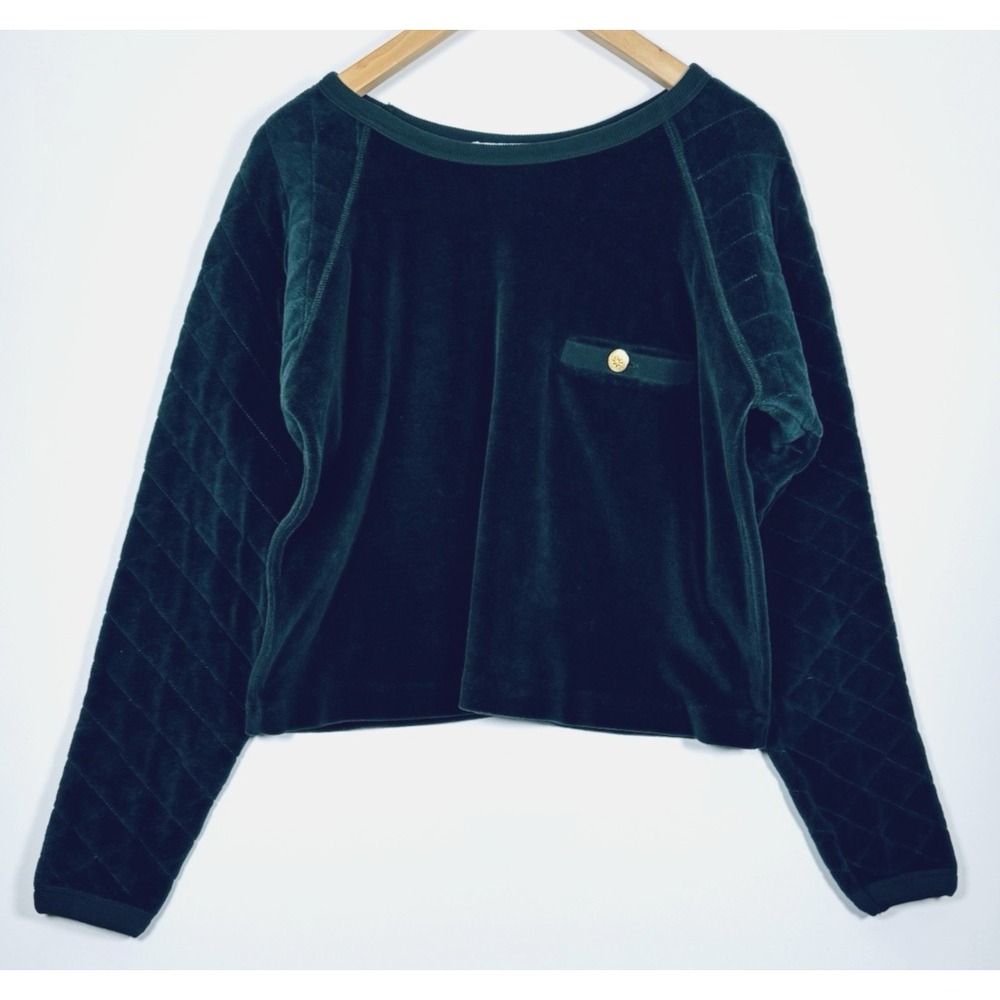 Katherine ONeil Quilted Velvet Top Medium Green Made in France Quiet Luxury